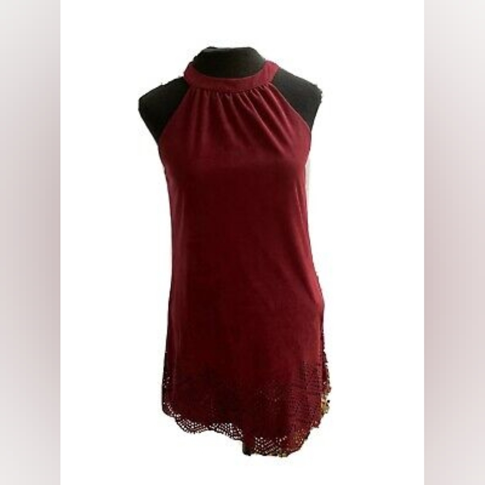 Rue 21 Burgundy Sleeveless Dress‎ Size M Medium Suede Feel Cut Out Hem